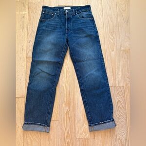 Madewell Women Dean Easy Straight Jeans medium wash distressed size 27 relax fit